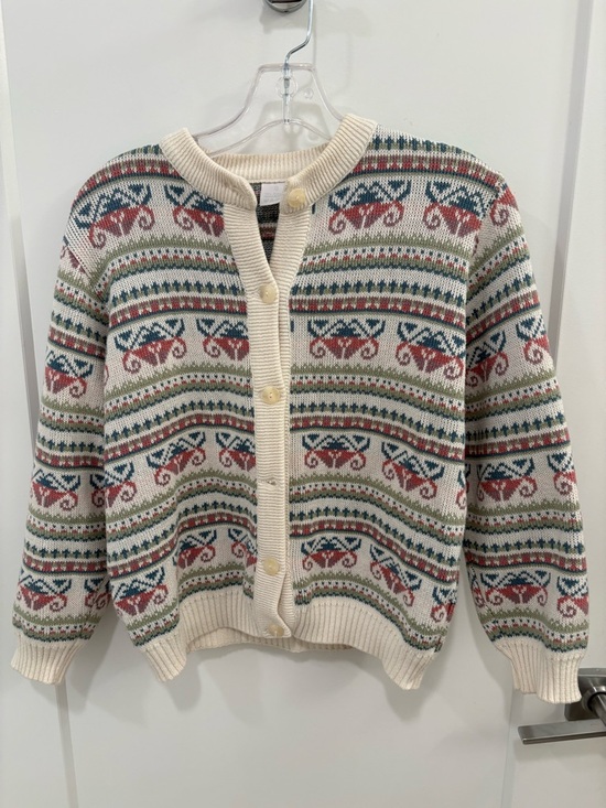Sweaters - Vintage 90s White Fair Isle 100% Portuguese Cotton Knit Cardigan Size Small